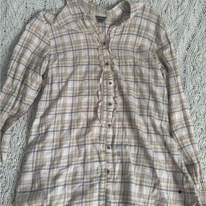Eddie Bauer Cream and Purple Plaid Top